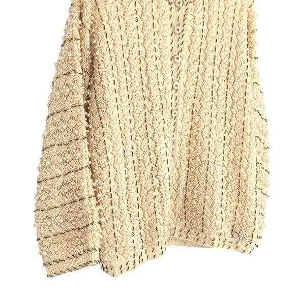 Vtg Doreen Hand Knit Cardigan Sweater Ivory Seed Bead Pearl Lined EU 40/ US 8-10 - Picture 11 of 13